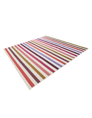 White 10' x 10' Outdoor Striped Square Area Rug Weather Resistant for Patio, Deck, Terrace, Balcony, Porch Geometric Pattern Waterproof Carpet for Sale at Rug Engine