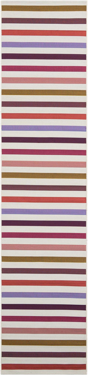White 2' 7 x 12' Outdoor Striped Runner Area Rug Weather Resistant for Patio, Deck, Terrace, Balcony, Porch Geometric Pattern Waterproof Carpet for Sale at Rug Engine