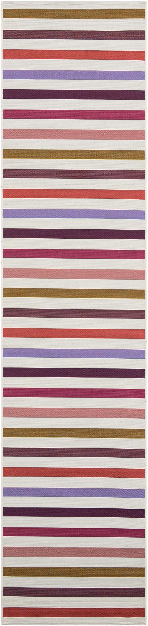 White 2' 7 x 12' Outdoor Striped Runner Area Rug Weather Resistant for Patio, Deck, Terrace, Balcony, Porch Geometric Pattern Waterproof Carpet for Sale at Rug Engine