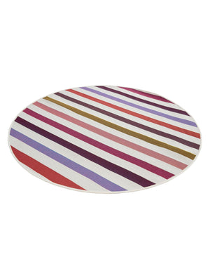 White 4' 1 x 4' 1 Outdoor Striped Round Area Rug Weather Resistant for Patio, Deck, Terrace, Balcony, Porch Geometric Pattern Waterproof Carpet for Sale at Rug Engine