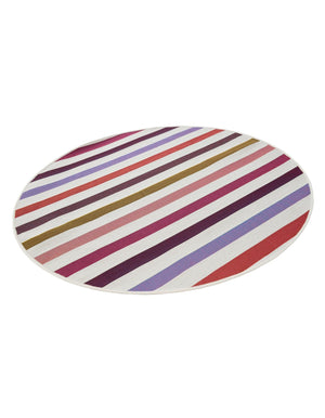 White 4' 1 x 4' 1 Outdoor Striped Round Area Rug Weather Resistant for Patio, Deck, Terrace, Balcony, Porch Geometric Pattern Waterproof Carpet for Sale at Rug Engine