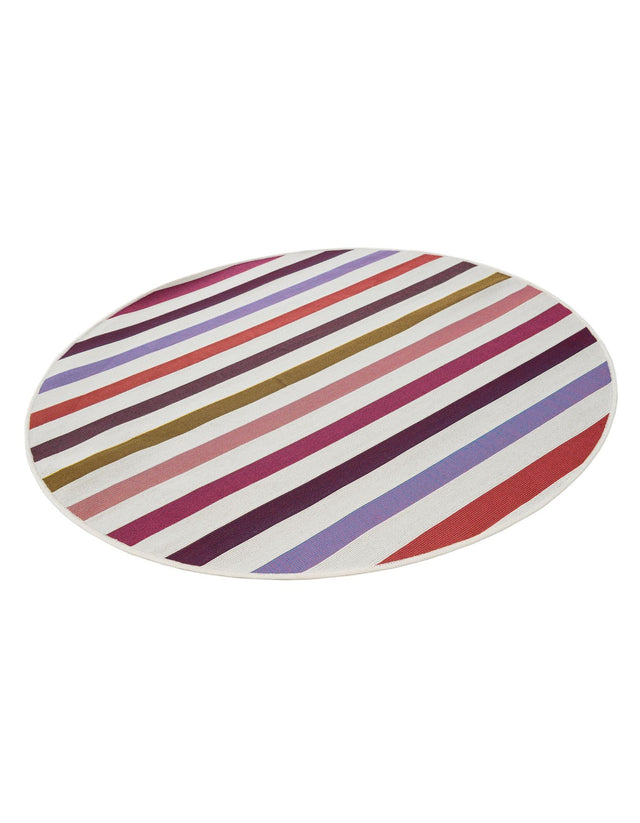 White 4' 1 x 4' 1 Outdoor Striped Round Area Rug Weather Resistant for Patio, Deck, Terrace, Balcony, Porch Geometric Pattern Waterproof Carpet for Sale at Rug Engine