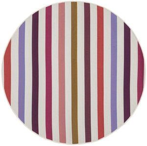 White 4' 1 x 4' 1 Outdoor Striped Round Area Rug Weather Resistant for Patio, Deck, Terrace, Balcony, Porch Geometric Pattern Waterproof Carpet for Sale at Rug Engine
