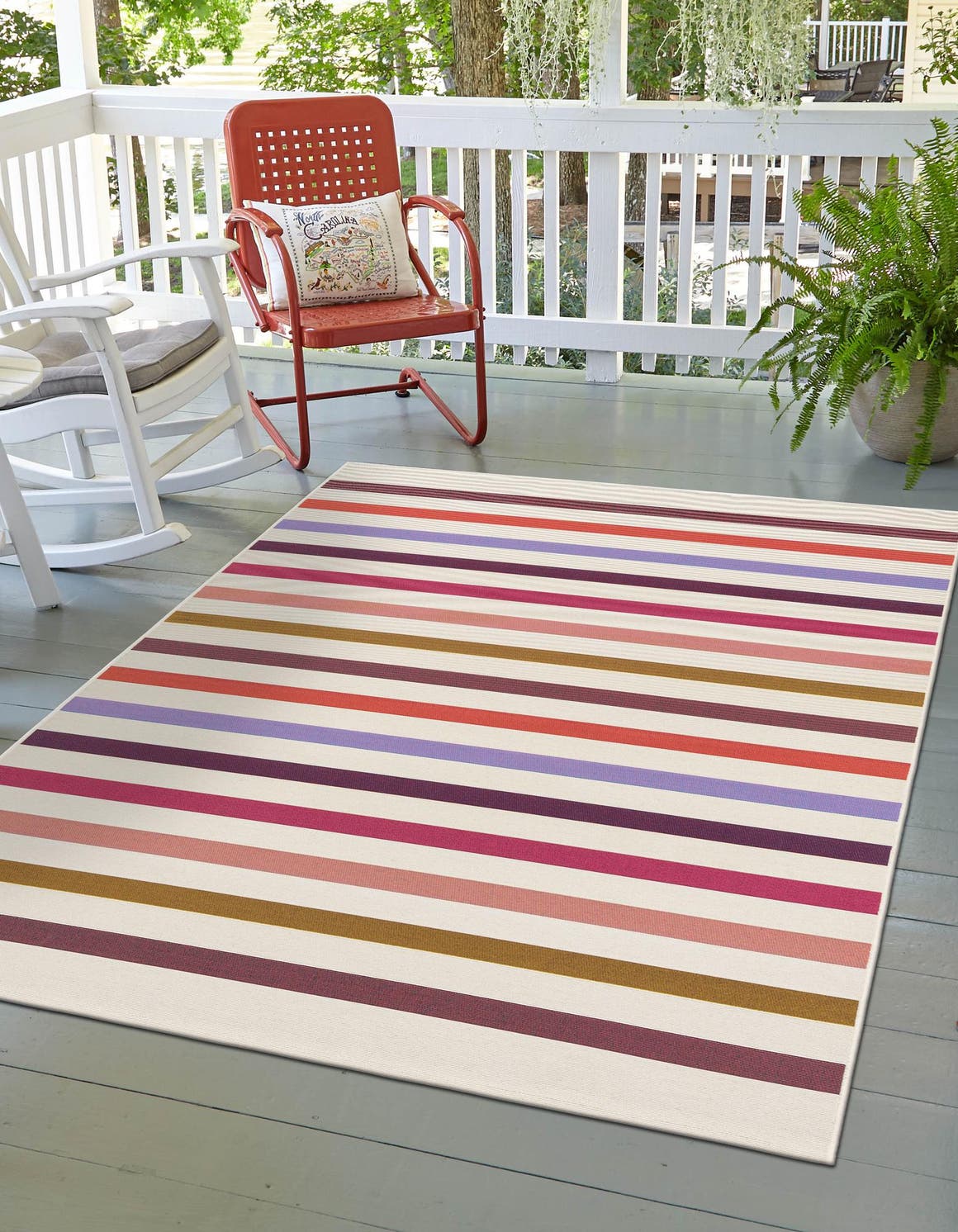 White 2' x 3' 1 Outdoor Striped Rectangle Area Rug Weather Resistant for Patio, Deck, Terrace, Balcony, Porch Geometric Pattern Waterproof Carpet for Sale at Rug Engine
