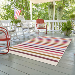 White 4' 1 x 6' 1 Outdoor Striped Rectangle Area Rug Weather Resistant for Patio, Deck, Terrace, Balcony, Porch Geometric Pattern Waterproof Carpet for Sale at Rug Engine