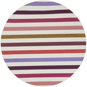 White 6' 1 x 6' 1 Outdoor Striped Round Area Rug Weather Resistant for Patio, Deck, Terrace, Balcony, Porch Geometric Pattern Waterproof Carpet for Sale at Rug Engine