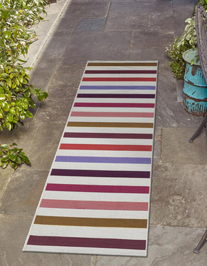 White 2' 7 x 12' Outdoor Striped Runner Area Rug Weather Resistant for Patio, Deck, Terrace, Balcony, Porch Geometric Pattern Waterproof Carpet for Sale at Rug Engine