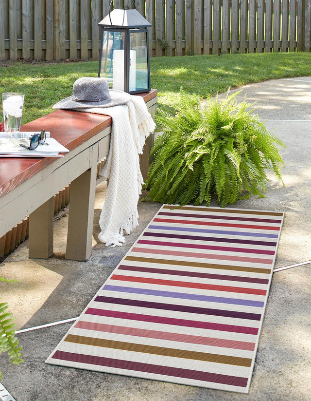 White 2' x 8' Outdoor Striped Runner Area Rug Weather Resistant for Patio, Deck, Terrace, Balcony, Porch Geometric Pattern Waterproof Carpet for Sale at Rug Engine