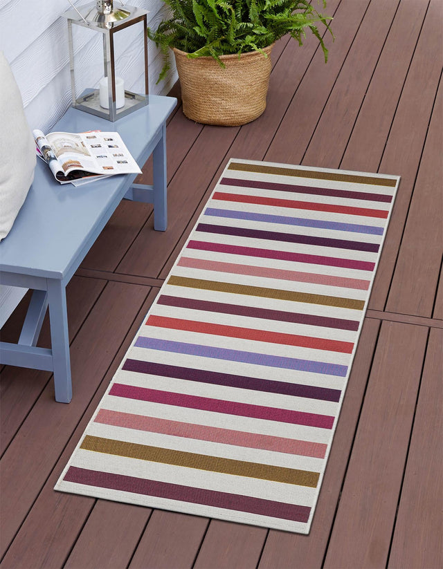 White 2' x 8' Outdoor Striped Runner Area Rug Weather Resistant for Patio, Deck, Terrace, Balcony, Porch Geometric Pattern Waterproof Carpet for Sale at Rug Engine