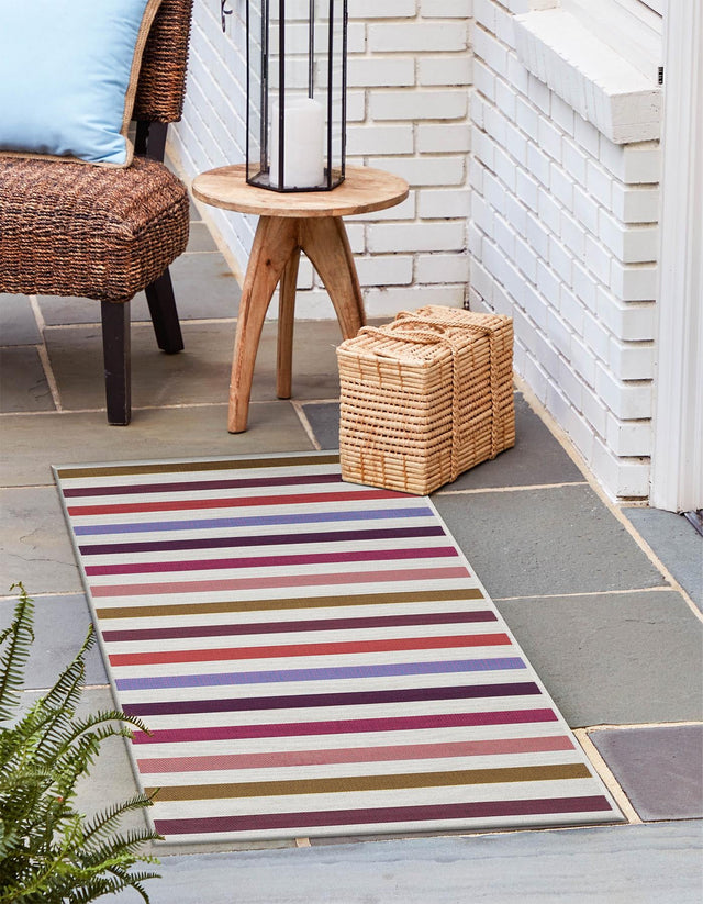 White 2' x 6' 1 Outdoor Striped Runner Area Rug Weather Resistant for Patio, Deck, Terrace, Balcony, Porch Geometric Pattern Waterproof Carpet for Sale at Rug Engine