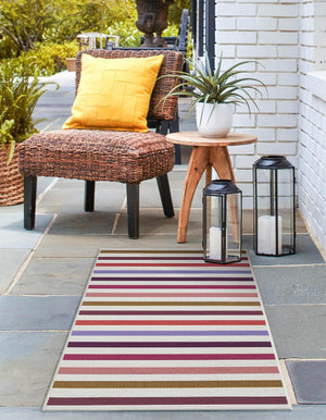 White 2' x 8' Outdoor Striped Runner Area Rug Weather Resistant for Patio, Deck, Terrace, Balcony, Porch Geometric Pattern Waterproof Carpet for Sale at Rug Engine