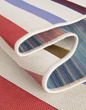 White 2' 7 x 12' Outdoor Striped Runner Area Rug Weather Resistant for Patio, Deck, Terrace, Balcony, Porch Geometric Pattern Waterproof Carpet for Sale at Rug Engine