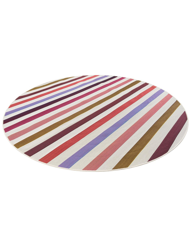White 7' 10 x 7' 10 Outdoor Striped Round Area Rug Weather Resistant for Patio, Deck, Terrace, Balcony, Porch Geometric Pattern Waterproof Carpet for Sale at Rug Engine