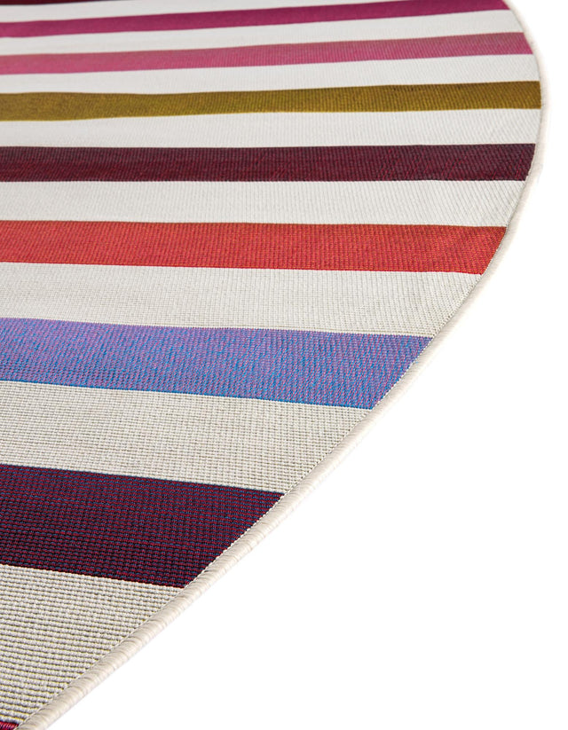 White 4' 1 x 4' 1 Outdoor Striped Round Area Rug Weather Resistant for Patio, Deck, Terrace, Balcony, Porch Geometric Pattern Waterproof Carpet for Sale at Rug Engine