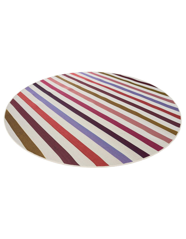 White 7' 10 x 7' 10 Outdoor Striped Round Area Rug Weather Resistant for Patio, Deck, Terrace, Balcony, Porch Geometric Pattern Waterproof Carpet for Sale at Rug Engine