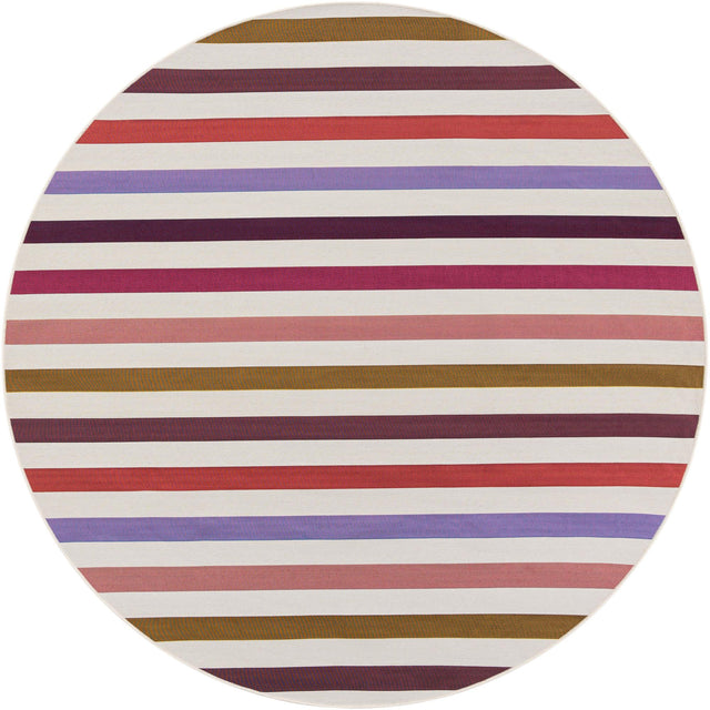 White 7' 10 x 7' 10 Outdoor Striped Round Area Rug Weather Resistant for Patio, Deck, Terrace, Balcony, Porch Geometric Pattern Waterproof Carpet for Sale at Rug Engine