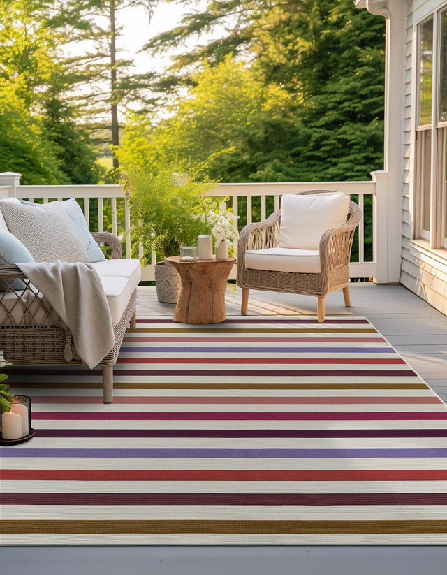 White 7' 10 x 7' 10 Outdoor Striped Square Area Rug Weather Resistant for Patio, Deck, Terrace, Balcony, Porch Geometric Pattern Waterproof Carpet for Sale at Rug Engine