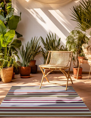White 7' 10 x 7' 10 Outdoor Striped Square Area Rug Weather Resistant for Patio, Deck, Terrace, Balcony, Porch Geometric Pattern Waterproof Carpet for Sale at Rug Engine