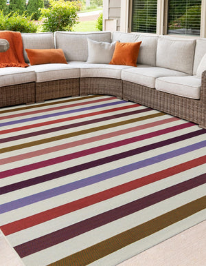 White 10' x 10' Outdoor Striped Square Area Rug Weather Resistant for Patio, Deck, Terrace, Balcony, Porch Geometric Pattern Waterproof Carpet for Sale at Rug Engine