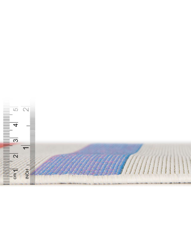 White 7' 10 x 7' 10 Outdoor Striped Square Area Rug Weather Resistant for Patio, Deck, Terrace, Balcony, Porch Geometric Pattern Waterproof Carpet for Sale at Rug Engine