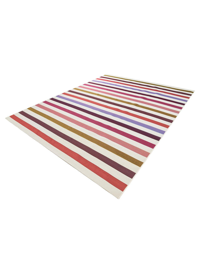 White 7' 10 x 10' Outdoor Striped Rectangle Area Rug Weather Resistant for Patio, Deck, Terrace, Balcony, Porch Geometric Pattern Waterproof Carpet for Sale at Rug Engine
