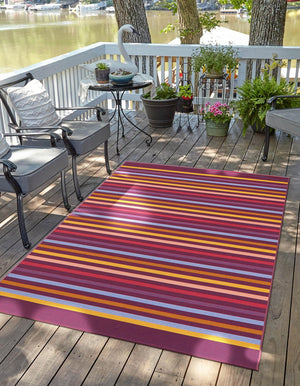 Multicolor 9' x 12' Outdoor Striped Rectangle Area Rug Weather Resistant for Patio, Deck, Terrace, Balcony, Porch Geometric Pattern Waterproof Carpet for Sale at Rug Engine