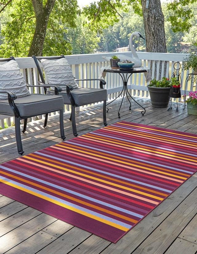 Multicolor 6' 1 x 9' Outdoor Striped Rectangle Area Rug Weather Resistant for Patio, Deck, Terrace, Balcony, Porch Geometric Pattern Waterproof Carpet for Sale at Rug Engine