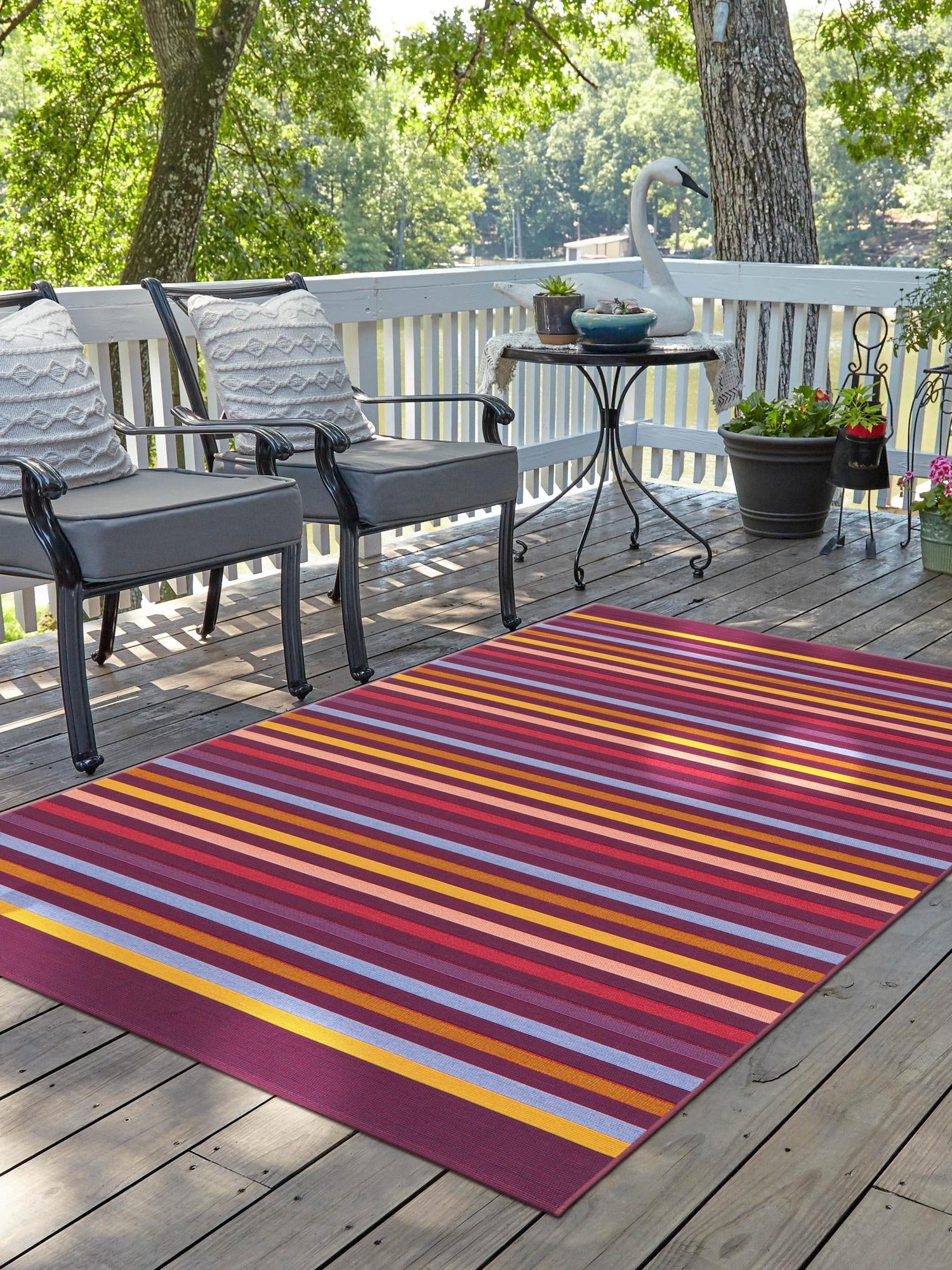 Multicolor 2' x 3' 1 Outdoor Striped Rectangle Area Rug Weather Resistant for Patio, Deck, Terrace, Balcony, Porch Geometric Pattern Waterproof Carpet for Sale at Rug Engine
