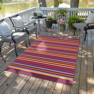 Multicolor 5' 3 x 8' Outdoor Striped Rectangle Area Rug Weather Resistant for Patio, Deck, Terrace, Balcony, Porch Geometric Pattern Waterproof Carpet for Sale at Rug Engine