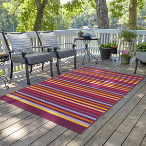 Multicolor 5' 3 x 8' Outdoor Striped Rectangle Area Rug Weather Resistant for Patio, Deck, Terrace, Balcony, Porch Geometric Pattern Waterproof Carpet for Sale at Rug Engine