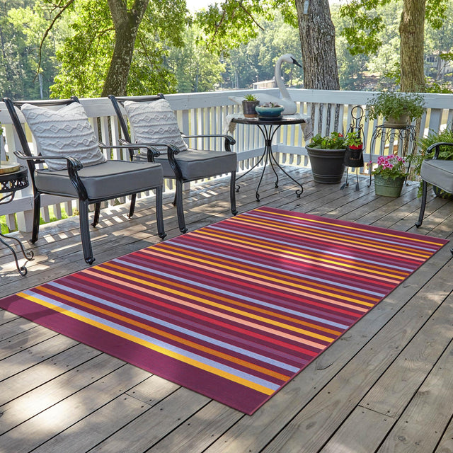 Multicolor 5' 3 x 8' Outdoor Striped Rectangle Area Rug Weather Resistant for Patio, Deck, Terrace, Balcony, Porch Geometric Pattern Waterproof Carpet for Sale at Rug Engine
