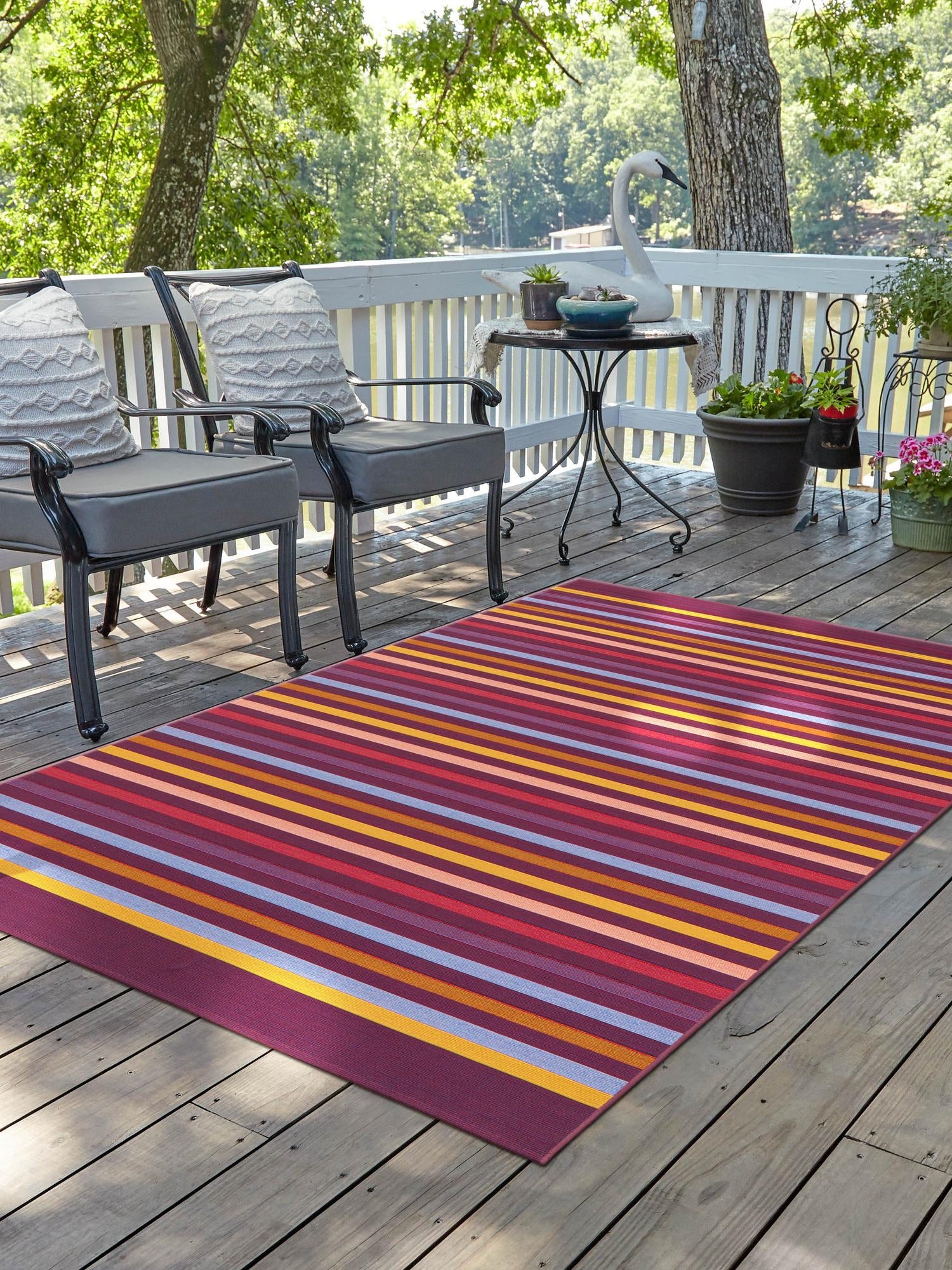Multicolor 10' x 13' 1 Outdoor Striped Rectangle Area Rug Weather Resistant for Patio, Deck, Terrace, Balcony, Porch Geometric Pattern Waterproof Carpet for Sale at Rug Engine