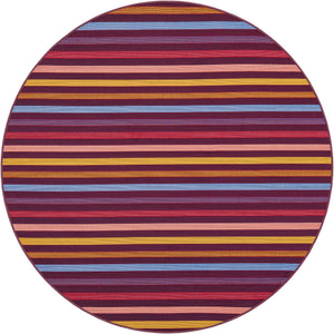 Multicolor 6' 1 x 6' 1 Outdoor Striped Round Area Rug Weather Resistant for Patio, Deck, Terrace, Balcony, Porch Geometric Pattern Waterproof Carpet for Sale at Rug Engine