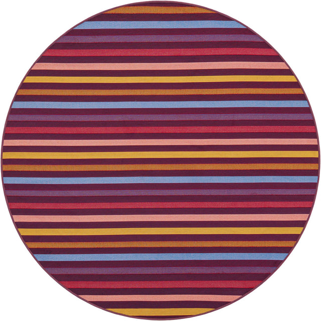 Multicolor 6' 1 x 6' 1 Outdoor Striped Round Area Rug Weather Resistant for Patio, Deck, Terrace, Balcony, Porch Geometric Pattern Waterproof Carpet for Sale at Rug Engine