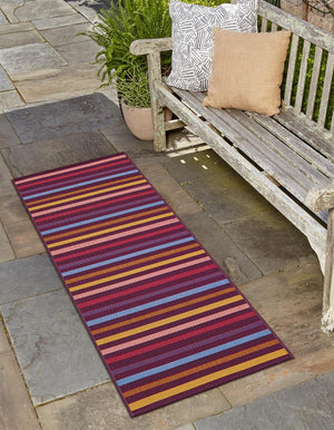 Multicolor 2' 7 x 12' Outdoor Striped Runner Area Rug Weather Resistant for Patio, Deck, Terrace, Balcony, Porch Geometric Pattern Waterproof Carpet for Sale at Rug Engine