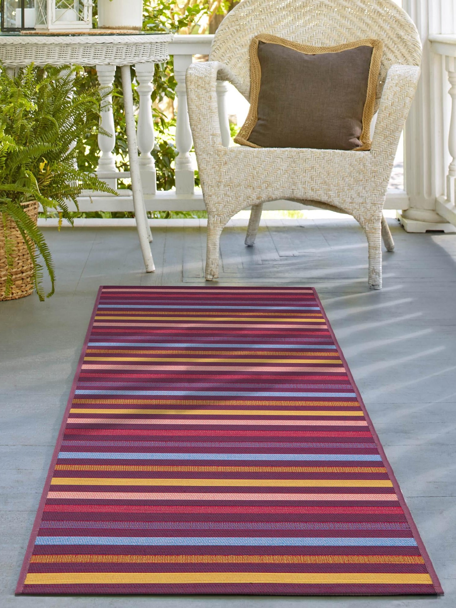 Multicolor 2' x 6' 1 Outdoor Striped Runner Area Rug Weather Resistant for Patio, Deck, Terrace, Balcony, Porch Geometric Pattern Waterproof Carpet for Sale at Rug Engine