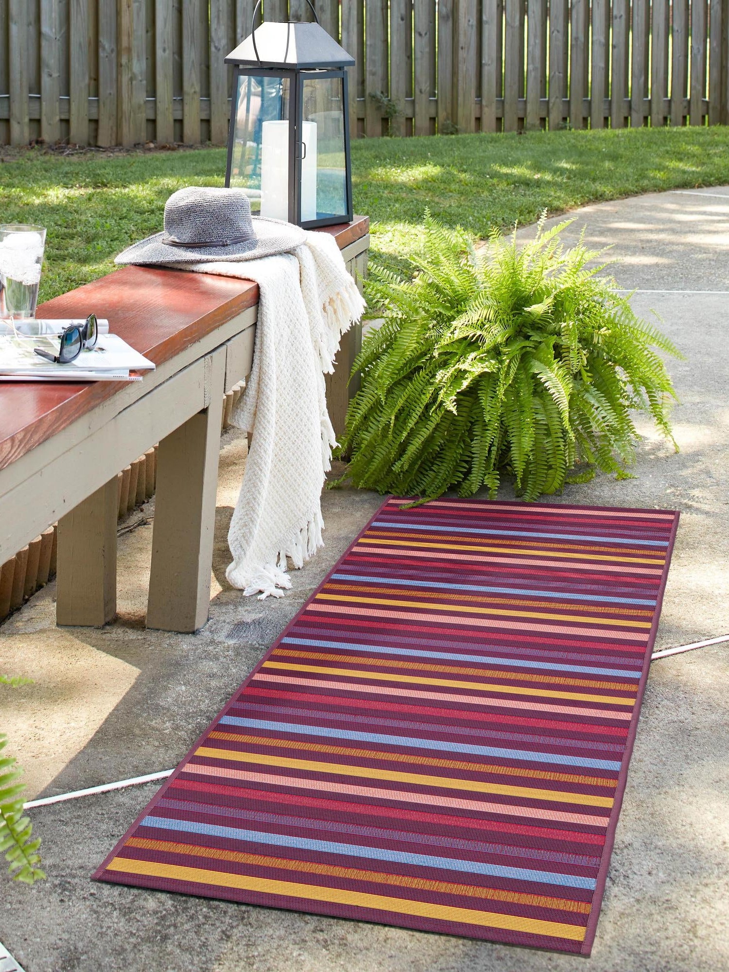 Multicolor 2' x 6' 1 Outdoor Striped Runner Area Rug Weather Resistant for Patio, Deck, Terrace, Balcony, Porch Geometric Pattern Waterproof Carpet for Sale at Rug Engine