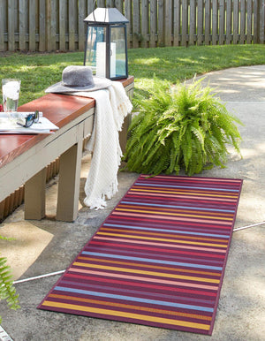 Multicolor 2' x 8' Outdoor Striped Runner Area Rug Weather Resistant for Patio, Deck, Terrace, Balcony, Porch Geometric Pattern Waterproof Carpet for Sale at Rug Engine