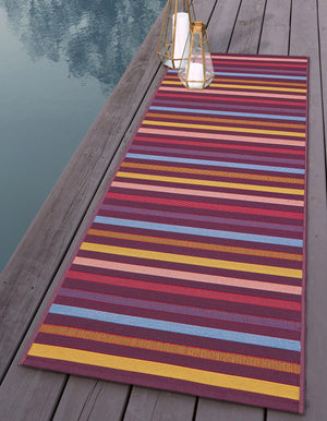 Multicolor 2' 7 x 10' Outdoor Striped Runner Area Rug Weather Resistant for Patio, Deck, Terrace, Balcony, Porch Geometric Pattern Waterproof Carpet for Sale at Rug Engine