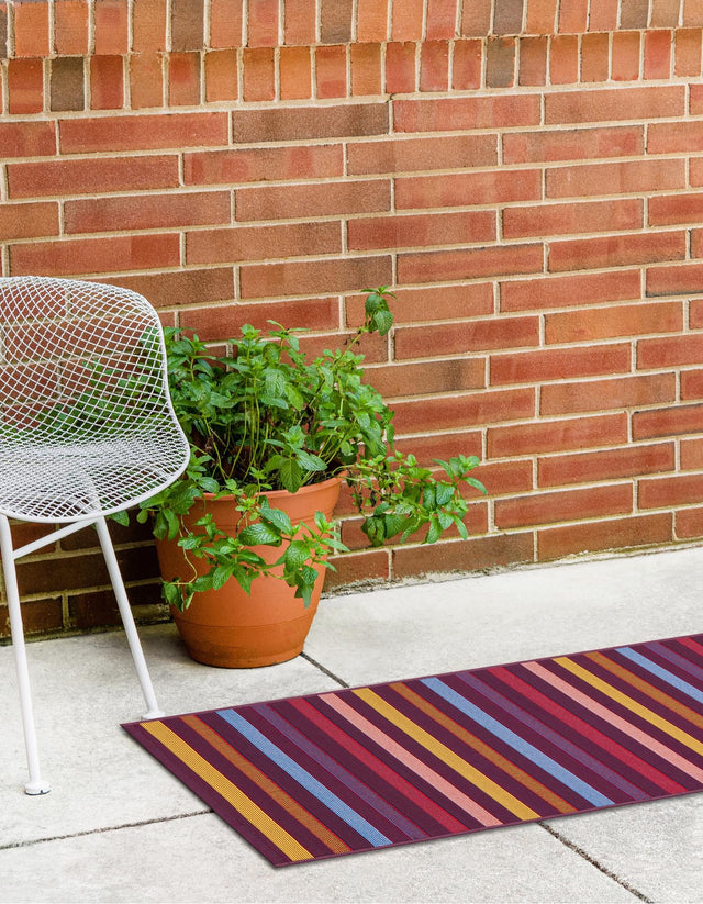 Multicolor 2' 7 x 12' Outdoor Striped Runner Area Rug Weather Resistant for Patio, Deck, Terrace, Balcony, Porch Geometric Pattern Waterproof Carpet for Sale at Rug Engine