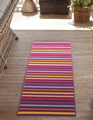 Multicolor 2' 7 x 10' Outdoor Striped Runner Area Rug Weather Resistant for Patio, Deck, Terrace, Balcony, Porch Geometric Pattern Waterproof Carpet for Sale at Rug Engine