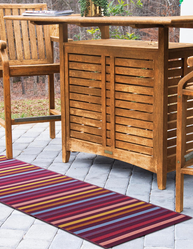 Multicolor 2' 7 x 10' Outdoor Striped Runner Area Rug Weather Resistant for Patio, Deck, Terrace, Balcony, Porch Geometric Pattern Waterproof Carpet for Sale at Rug Engine