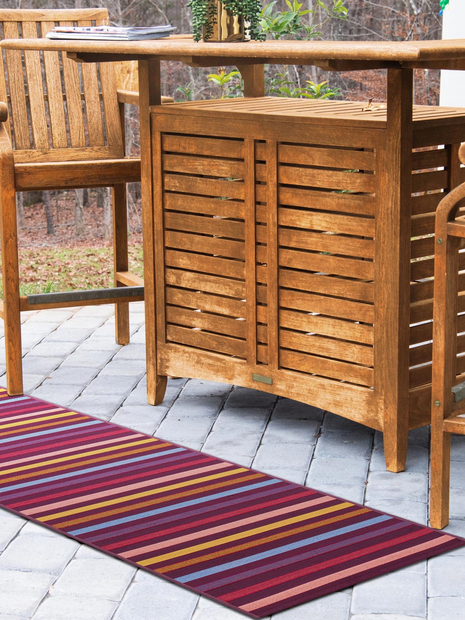 Multicolor 2' x 8' Outdoor Striped Runner Area Rug Weather Resistant for Patio, Deck, Terrace, Balcony, Porch Geometric Pattern Waterproof Carpet for Sale at Rug Engine