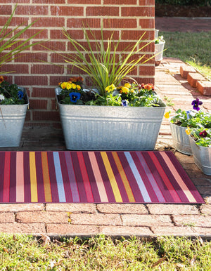 Multicolor 2' 7 x 10' Outdoor Striped Runner Area Rug Weather Resistant for Patio, Deck, Terrace, Balcony, Porch Geometric Pattern Waterproof Carpet for Sale at Rug Engine