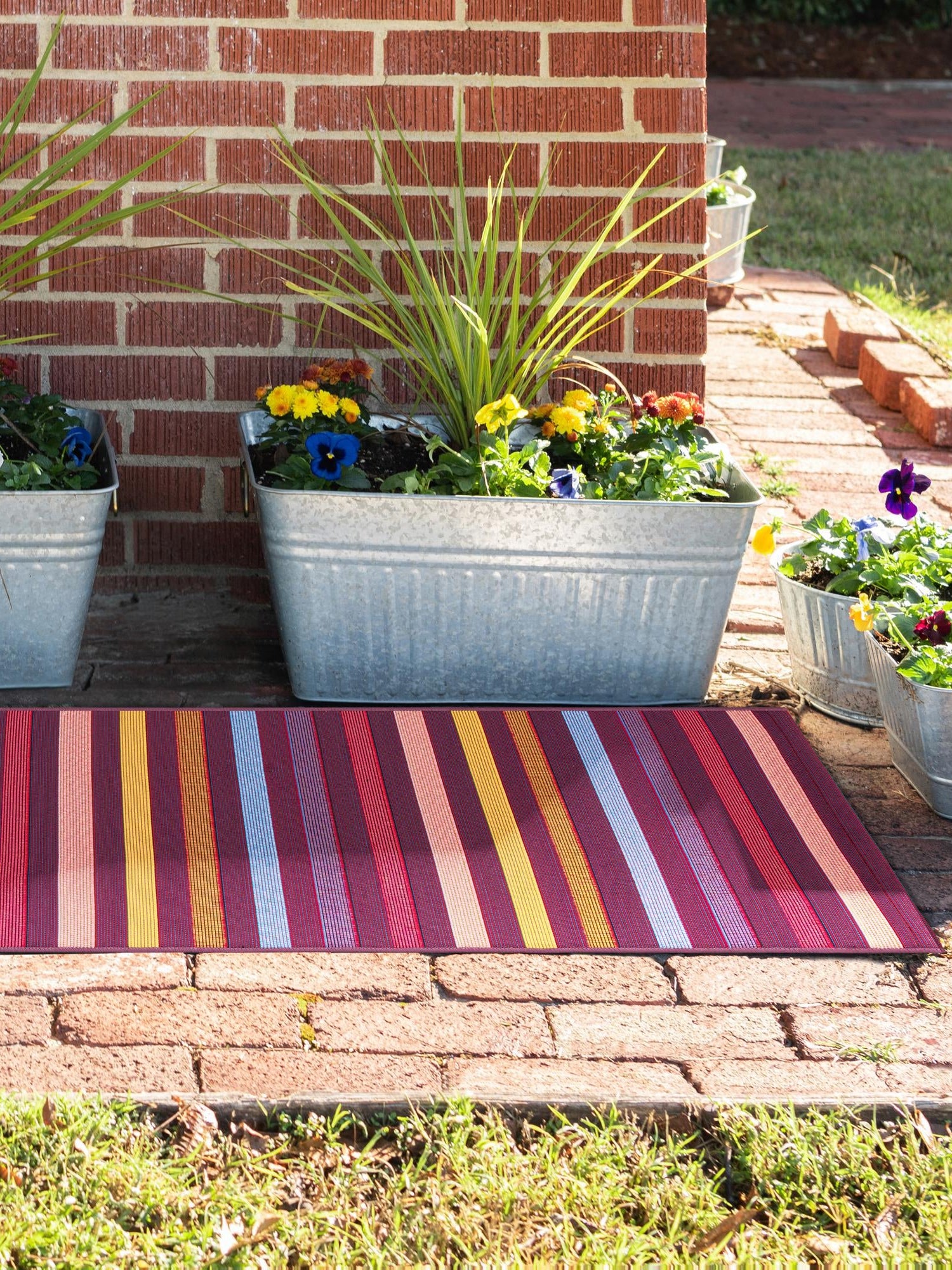 Multicolor 2' x 8' Outdoor Striped Runner Area Rug Weather Resistant for Patio, Deck, Terrace, Balcony, Porch Geometric Pattern Waterproof Carpet for Sale at Rug Engine