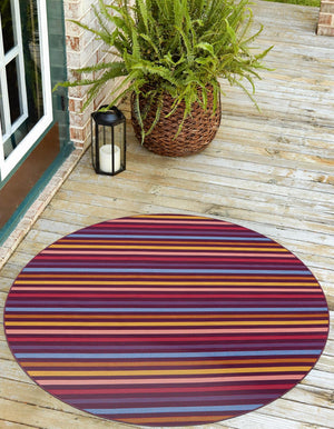 Multicolor 10' x 10' Outdoor Striped Round Area Rug Weather Resistant for Patio, Deck, Terrace, Balcony, Porch Geometric Pattern Waterproof Carpet for Sale at Rug Engine