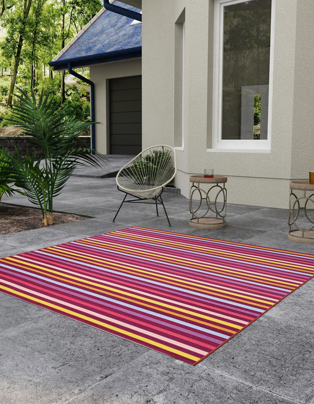 Multicolor 10' x 10' Outdoor Striped Square Area Rug Weather Resistant for Patio, Deck, Terrace, Balcony, Porch Geometric Pattern Waterproof Carpet for Sale at Rug Engine