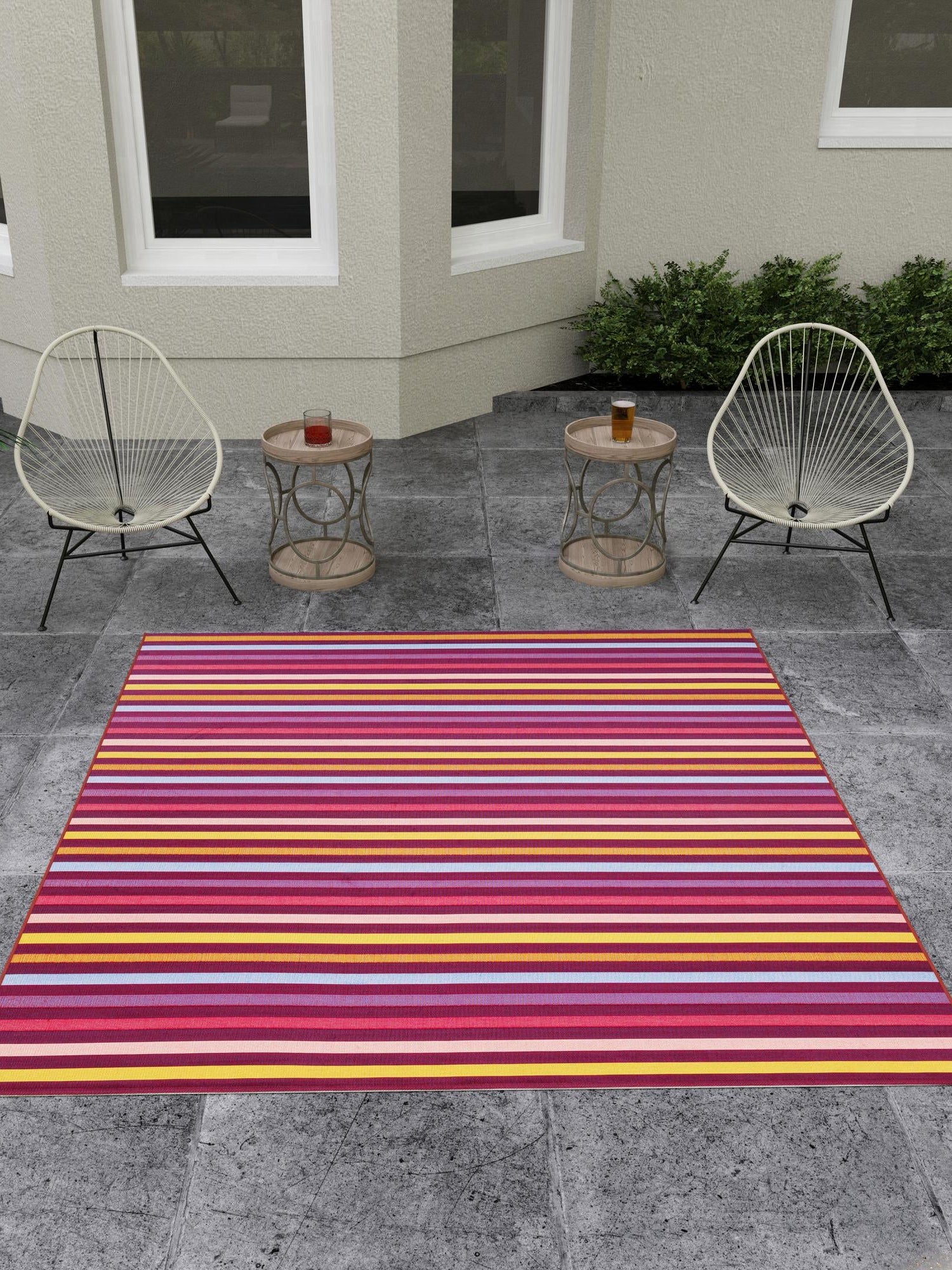 Multicolor 10' x 10' Outdoor Striped Square Area Rug Weather Resistant for Patio, Deck, Terrace, Balcony, Porch Geometric Pattern Waterproof Carpet for Sale at Rug Engine