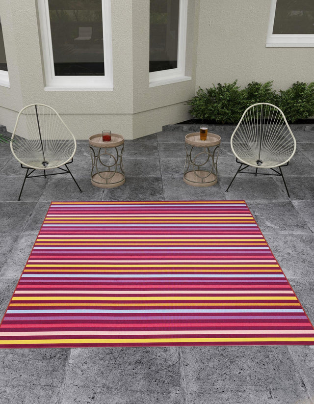 Multicolor 10' x 10' Outdoor Striped Square Area Rug Weather Resistant for Patio, Deck, Terrace, Balcony, Porch Geometric Pattern Waterproof Carpet for Sale at Rug Engine