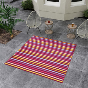 Multicolor 7' 10 x 7' 10 Outdoor Striped Square Area Rug Weather Resistant for Patio, Deck, Terrace, Balcony, Porch Geometric Pattern Waterproof Carpet for Sale at Rug Engine